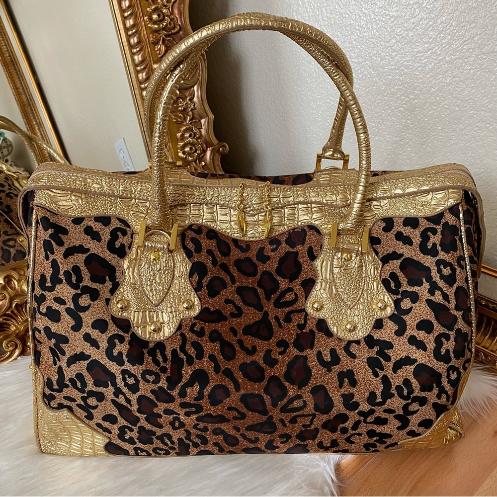 Leopard Gold Croc Embossed Large Carry Bag - Picture 7 of 13
